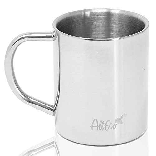 AllEco® Edelstahl Thermobecher mit Henkel Becher Edelstahl-Kaffeebecher Metall Edelstahlbecher doppelwandig Isolierbecher Kaffeetasse Tasse Camping Zubehör Kaffeebecher Metalltasse (300ml) Cover