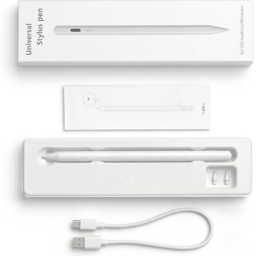 Image of Universal High-Precision Digital Stylus Pen for iPhone, Android, Windows Tablets & All Smartphones | Type-C Rechargeable | Sketching & Note Taking Pen | Includes 2 Replacement Tips (White)
