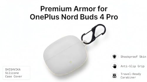 Image of SHISHVIKA Silicone Case Cover Compatible with OnePlus Nord Buds 4 Pro | Shockproof Protective Cover | Soft TPU Skin | Anti-Slip | Dustproof | LED Visible | Keychain Hook Included (White)