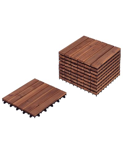 Revêtement Extérieur Parquet de Jardin Patio Balcon Résistant aux Intempéries Base Plastique Bois d'Acacia Certifié Marron Accettura
