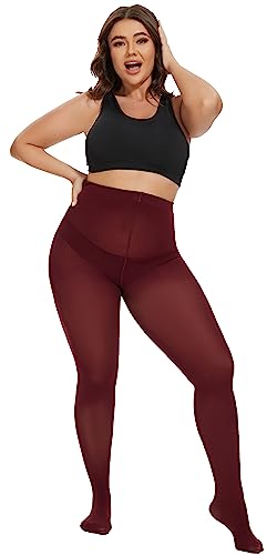 Image of CozyWow Plus Size Tights for Women 80D Soft Solid Color Semi Opaque Pantyhose High Waist 1X 2X 3X 4X