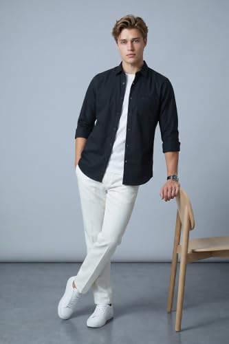 Image of Peter England Men's Slim Fit Full Sleeve Cotton Solid Casual Shirt with Pocket