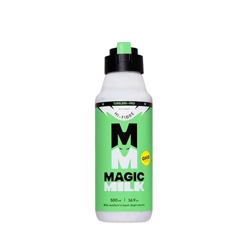 Magic Milk Hi-Fibre Tubeless Bike Tyre Sealant – Seals Punctures up to 8 mm – Long-Lasting 6 Months – Innovative Presta & Schrader Valve Cap – MTB, Gravel, Enduro & Road