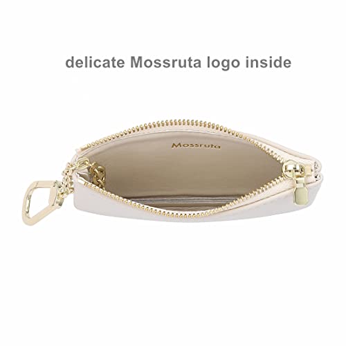 Premium Genuine Full Grain Leather Mini Coin Purse Keychain Pouch Card Holder for Men Women (Beige)3