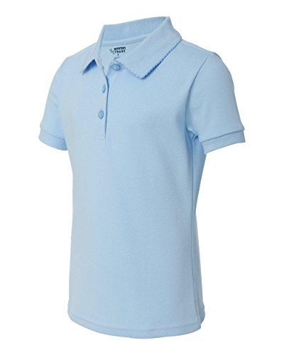 Image of French Toast Girl's Short Sleeve Interlock Knit Polo with Picot Collar-Blue-7