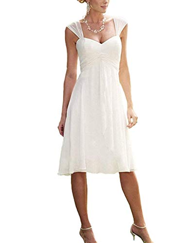 Preisvergleich Produktbild YASIOU Hochzeitskleid Damen Kurz Knielang A-Linie Herzausschnitt Standesamt Sexy Schlicht Brautkleid Chiffon Brautjungfernkleid