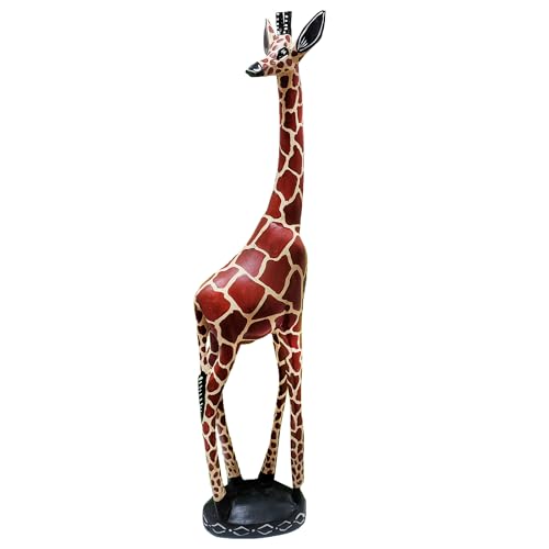 Estatua de jirafa de madera africana tallada 18 pulgadas
