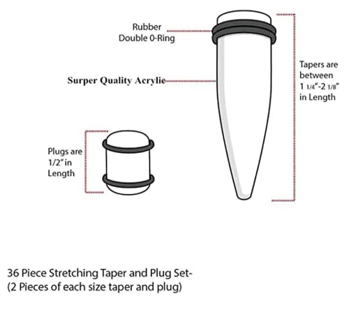 image for CABBE KALLO 50 Pcs 14G-00G Ear Stretching Kits Acrylic Tapers Plugs & 