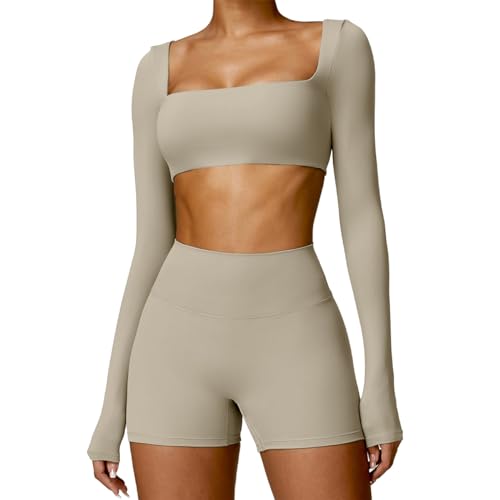 Ensemble de gym femme 2 pièces legging et haut manches longues yoga