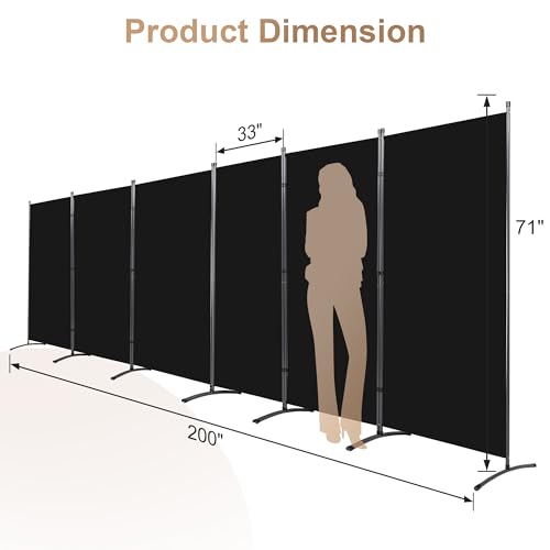 6 Panel Room Divider, Folding Privacy Screen Wall Divider for Room Separation, Freestanding Room Partitions for Home Office Dorm Decor,Black