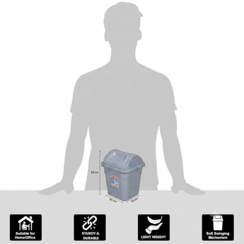 Image of COMET Plastics Table Dustbin With Swing Lid (4L) | Set Of 2 | Desktop Trash Can For Home, Office etc.|Strong and Durable Virgin Plastic Dustbin| 20cm x 18cm x 24cm| Light Grey