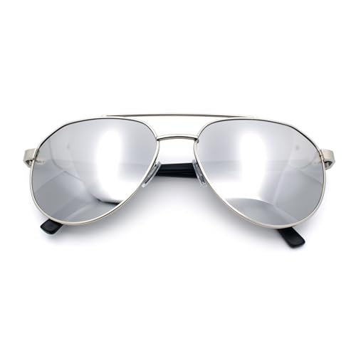 Mens Racer Tear Drop Double Bridge Officer Police Style Metal Sunglasses Silver - Silver Mirror