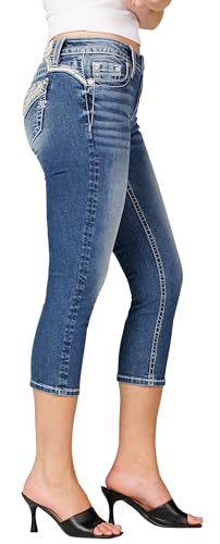 Miss Me Women's Nerissa Faux Flap Pockets Mid-Rise Capri Jeans3