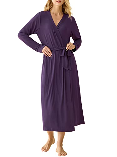 Latuza Women's Viscose Robes Long Sleeves Bathrobe with Pockets, Eggplant, Medium