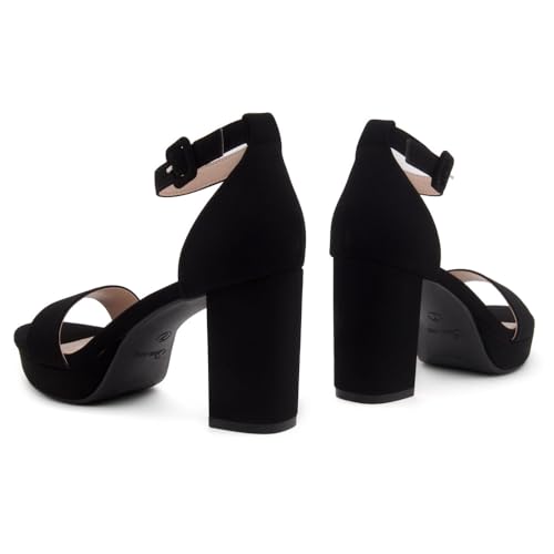 Shoe Land Platform Heels for Women | 3.75 Inch Chunky Block Heeled Sandals with Ankle Strap | Open Toe Strappy High Heels for Wedding, Party & Formal Events4