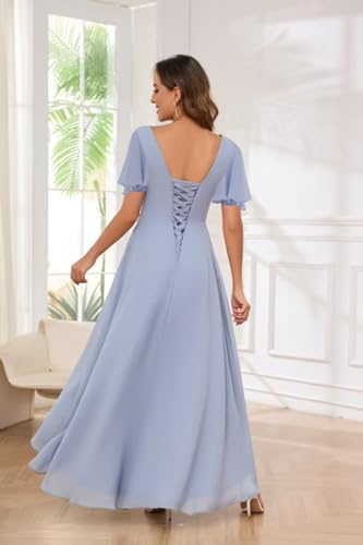 Scoop Neck Chiffon Mother of The Bride Dress with Pleated Beads A-line Tea Length of The Groom Dresses for Wedding3