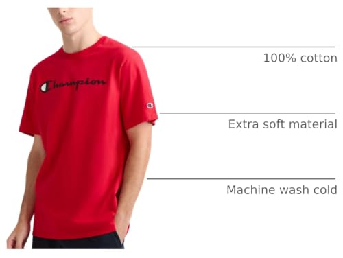 Image of Champion Men's Graphic Short Sleeve T-Shirt, Standard Fit, Classic Script Logo, Midweight 100% Cotton