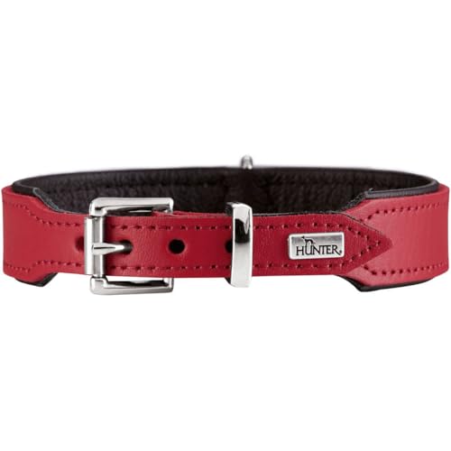 HUNTER Hundehalsband BASIC, Farbe: rot/schwarz, Pflegeleichtes Spaltleder, Raffinierte Nahtführung, Dezentes Design, Größe: 42