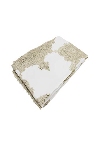 Bellora Elegante copriletto in lino e pizzo cantu'. colore beige misura 270x270 100% made in Italy prodotto 2P