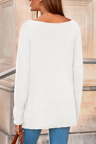 PRETTYGARDEN Women's Oversized Sweaters 2026 Casual Long Sleeve Scoop Neck Pullover Tops Loose Cozy Knit Spring Outfits(White,XX-Large) — view 5
