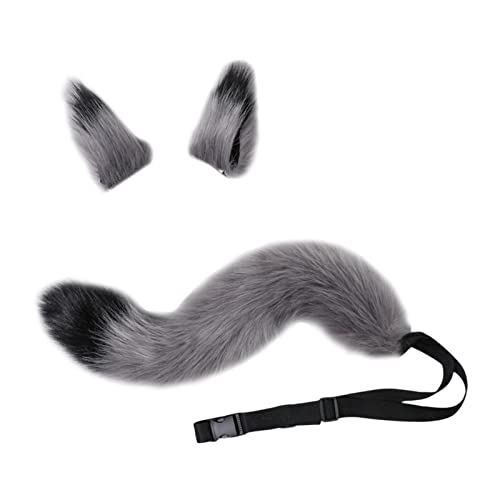 Renard Oreilles Queue Cosplay Ensemble Furry Animal Coiffe Bandeau Chapeaux pour Anime Party Costume Accessoires Enfants, Gris Cover