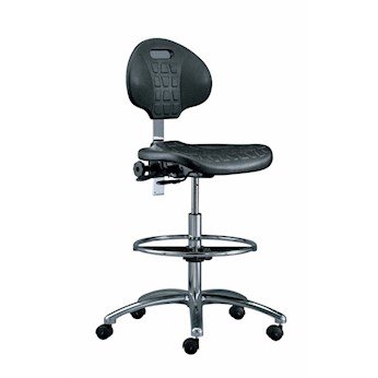 Bevco 7551E BLK Cleanroom Chair, ESD Polyurethane, 22" to 32" Height, Aluminum Base