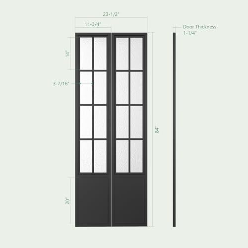 DIYHD 23.5 X 84in Bi-fold Sliding Barn Door, Assembled Black Metal Framed Acrylic Folding Glass Bi Folding Closet Door,(Not Include Bifold Hardware),Fit Bifold Track 37in and 51in