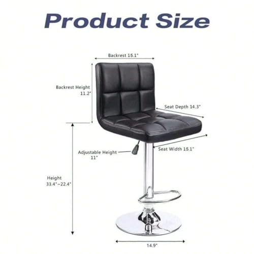 Butaco Set de 2, Moderno en Cuero PU, Giratorio, Altura Ajustable, Asiento Cuadrado Acolchonado con Respaldo, Negro, para Isla de Cocina miniatura 3
