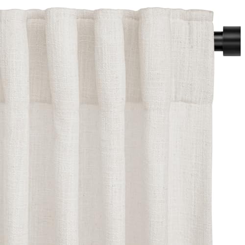 INOVADAY Ivory White Linen Curtains 96 Inches Long for Living Room Bedroom, Back Tab Sheer Privacy Curtains 96 Inch Length 2 Panels, Light Filtering Farmhouse Curtains&Drapes Cream Colored, W50xL96
