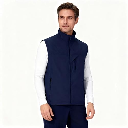 Image of Mens Vests Outerwear Windproof Lightweight Softshell Sleeveless Jacket | Breathable Zip Up Multi-Pockets Quick Dry Sports Vest for Golf Hiking Fishing Running