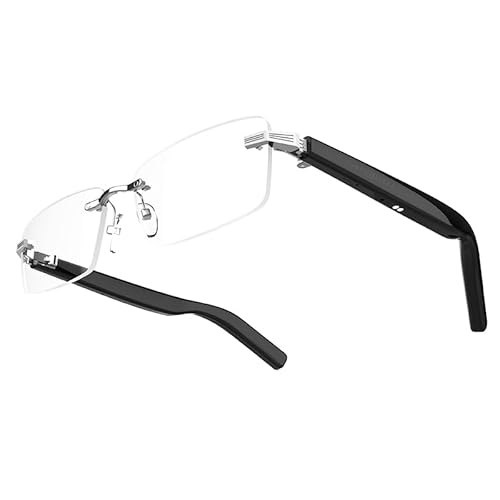 Image of Faifxo Smart Glasses Rimless Smartglasses Sunglasses with Bluetooth Speaker,Remote Control Photo Taking/UV Protection Voice Control (Blue Light Filtering Lenses)