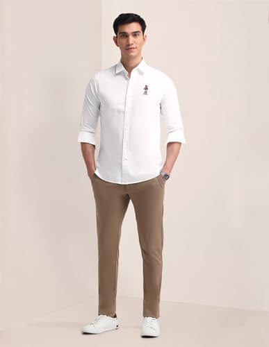 Image of U.S. Polo ASSN. Solid Tailored Fit Shirt for Men - 100% Cotton, Breathable & Comfortable, Full Sleeves Casual Shirt for Men