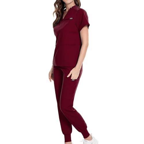 Uniformes de enfermagem conjunto esfrega com bolsos v pescoço topos jogger calças terno feminino rou