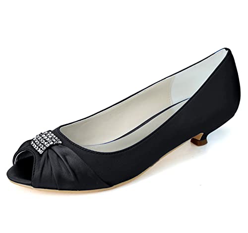 TNXZ Kitten Heel Pumps for Women Dressy Non Slip Open Toe Dress Shoes Low Heels Wedding Bride