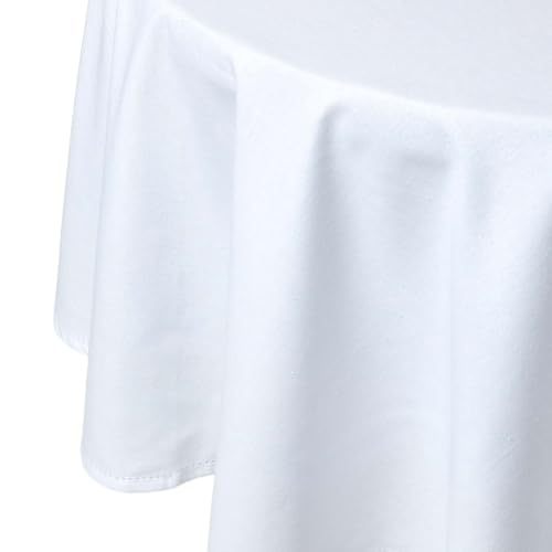 HOMESCAPES Nappe Ronde en Tissu, Nappe de Table en 100% Coton uni Blanc, Linge de Table Lavable et hypoallergénique - 178 cm