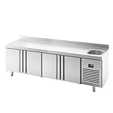GGM Gastro | KTBI257 | Kühltisch Premium PLUS - 2452x700mm - mit 1 Becken, 4 Türen - Aufkantung