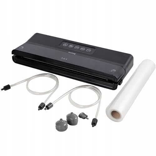 Huslog Macchina Sottovuoto Alimenti 125W, Sigillatrice 6,5 L/min, Saldatura 30 cm, per Cibi Secchi e Umidi, Ideale per Sous-Vide, con 2 Rotoli (3 m x 28 cm), Tubo Accessori e Adattatori, Nero