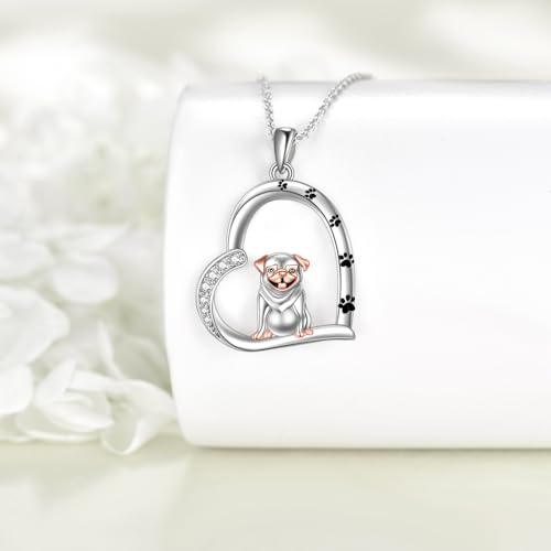 YONFQE Mops Halskette 925 Sterling Silber Herz Anhänger Niedlicher Hund Pfote Print Schmuck Geschenk für Frauen Hundeliebhaber