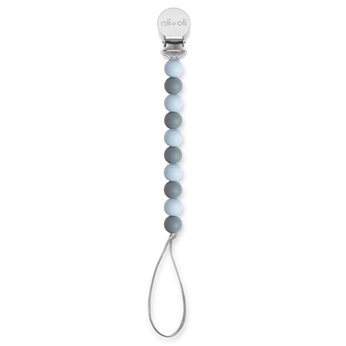 Image of Ali+Oli Silicone Pacifier Clip for Baby (Thin Iron) 100% Food-Grade BPA Free Newborn Pacifier Holder Infant Binky Clip for Baby Boy or Girl | Food-grade material, Keeps soothers within reach, Secure attachment, Lightweight, Everyday use, Easy cleaning