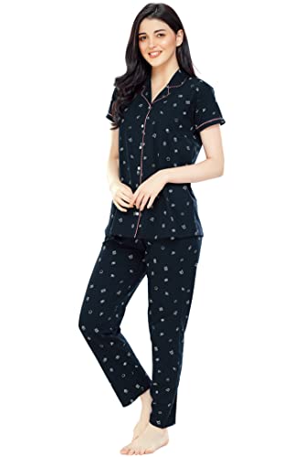 Image of ZEYO Women's Cotton Printed Korean Night Suit Set of Shirt & Pajama Set (Available in Plus Size)