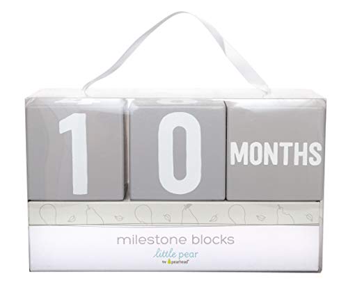 Little Pear Baby Keepsake Milestone Blocks Growth Marker Blocks Baby Age Photo Prop Gray & White Wooden
