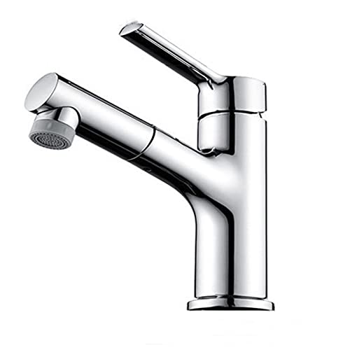YIVELYYZG Grifo extraíble for Lavabo, Grifo Monomando for Lavabo de un Solo Orificio, Grifo Mezclador de Agua Caliente y terrón for baño, Grifo de Cocina de latón, 2 Modos de Salida de Agua