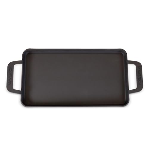 Maverick 22-Inch Preseasoned Carbon Steel Griddle 4mm Heavy-Duty Flat Top Grill Pan with Raised Edges & Integrated Handles