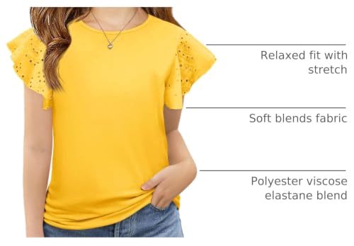 Image of Imily Bela Girls Ruffle Sleeve Shirts Crewneck Eyelet Tops 4-15 Years | Cute summer casual blouse, Soft breathable eyelet fabric with ruffle sleeves, Comfortable daily shirts for kids