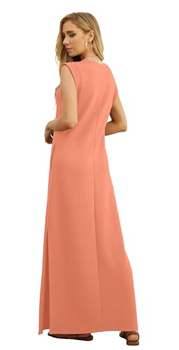 Image of GRECERELLE 2026 Women Year-Round Casual Round Neck Loose Split Wrinkle-Free Long Maxi Vacation Dress with Pockets (XXS-4XL)
