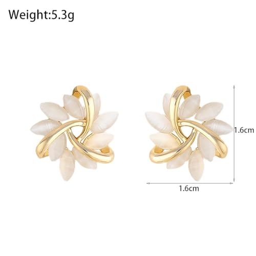 French Petal Flower Stud Earrings for Women,Gold Hypoallergenic Crystal Cute Small Floral Fashion Statement Birthday Jewelry3