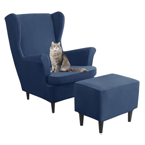Juego de 3 fundas de terciopelo azul marino para salvar sillón orejero viejo