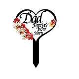 Heart Shaped Memorial Garden Stake for Mom or Dad - Outdoor Plaque with Flowers(DAD)