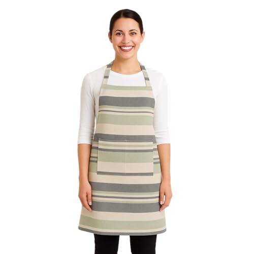 Image of Unisex Cooking Aprons | Waterproof Apron | Striped Design with 2 Front Pockets & Adjustable Neck Strap | Durable, Oil & Stain Resistant | Chef Apron for Cooking