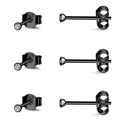EPIRORA Sterling Silver Stud Earrings for Women Men- 3 Pairs of Tiny Round Cubic Zirconia Earrings CZ Small Cartilage Tragus Earrings(2mm) by EPIRORA - Used condition - US$13.27